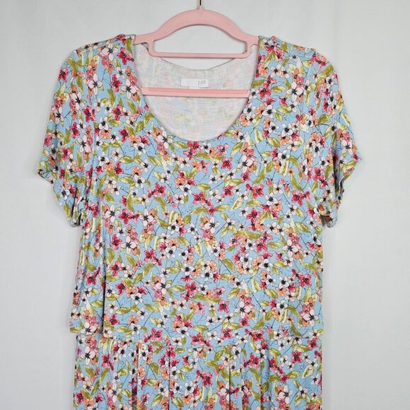 J. JILL Floral Dress BLUE PINK & GREEN size XS Layered Pockets Cottagecore Cute - Picture 3 of 8